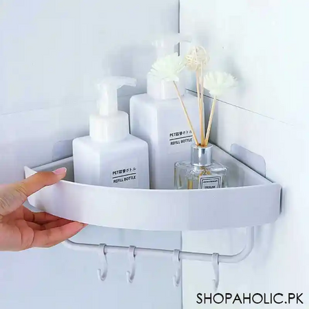 triangle wall mount storage rack with hooks for bathroom main image