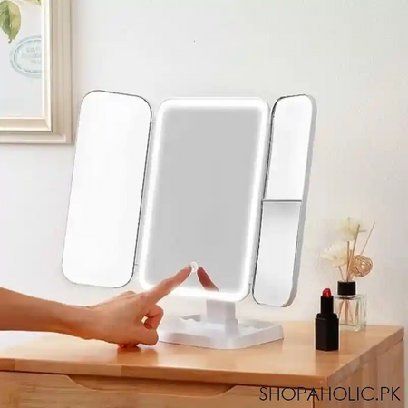 trifold makeup mirror led lights image2