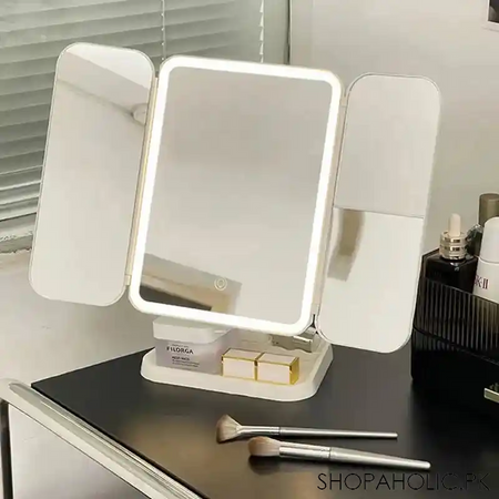 trifold makeup mirror led lights main image