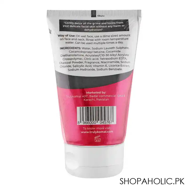 Truly Komal Charcoal Face Wash, All Skin Types, 100ml - Image 2