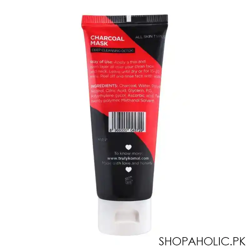truly komal deep cleansing detox charcoal facial mask, 75ml image2