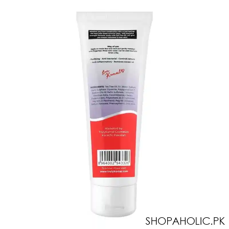 truly komal flawless tea tree oil face wash, normal to oily skin, 75ml image2