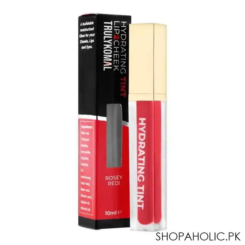 truly komal hydrating tint, lip 2 cheek, rosey red image2