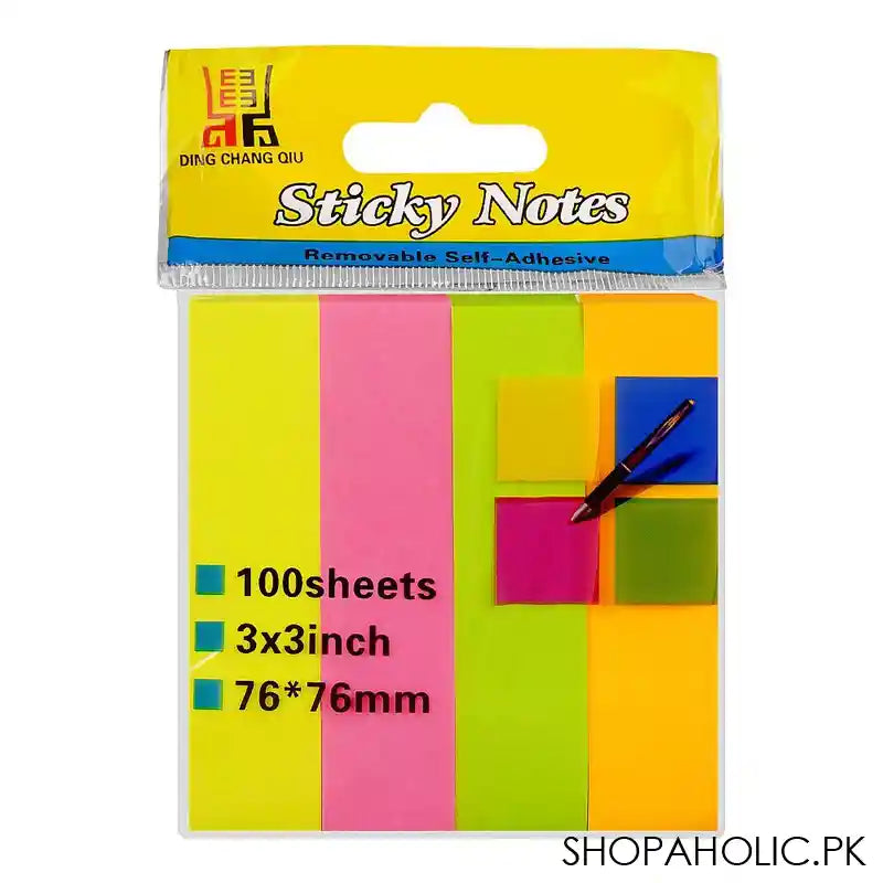 UBS Assorted Colors Sticky Notes, 3X3 Inches, 100 Sheets - Main Image