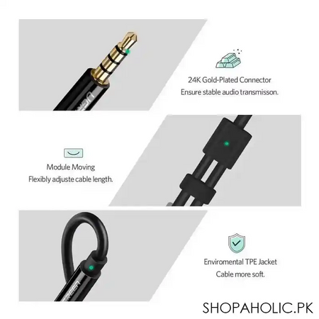 ugreen 3.5mm male to 2 female audio cable, abs case, black, 30620 image3