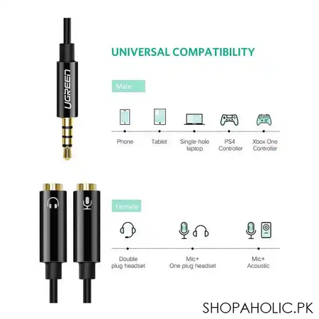 ugreen 3.5mm male to 2 female audio cable, abs case, black, 30620 image5