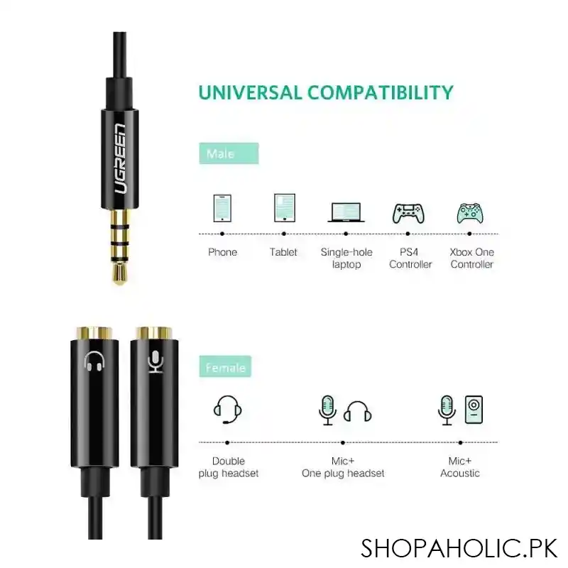 ugreen 3.5mm male to 2 female audio cable, abs case, black, 30620 image5