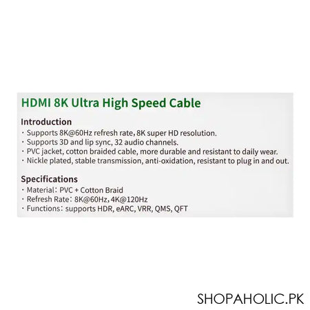UGreen HDMI 8K Ultra High Speed Cable With Braided, 5m #80405 - Image 4