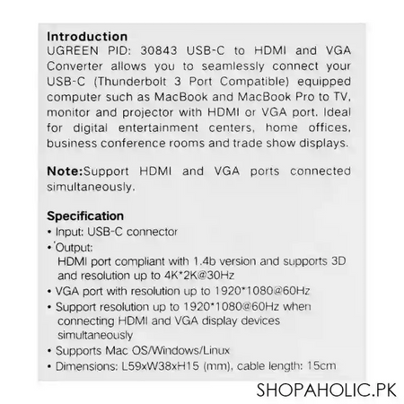 ugreen usb c to hdmi and vga converter, 30843 image4