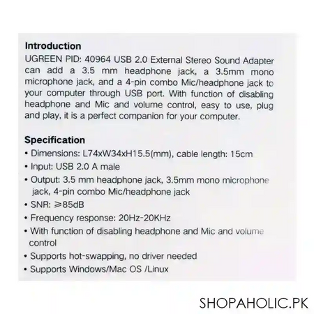 ugreen usb external stereo sound adapter, black, 40964 image4