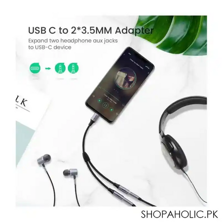 ugreen usb type c male to 3.2mm 2 female audio cable, 25cm, silver 30732 image3