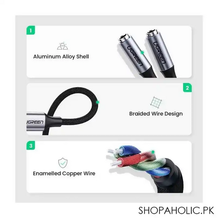 ugreen usb type c male to 3.2mm 2 female audio cable, 25cm, silver 30732 image4