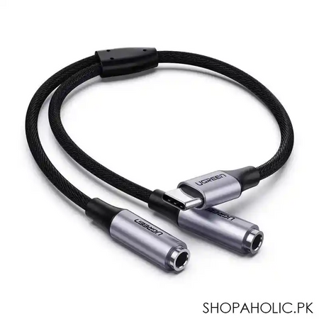ugreen usb type c male to 3.2mm 2 female audio cable, 25cm, silver 30732 main image