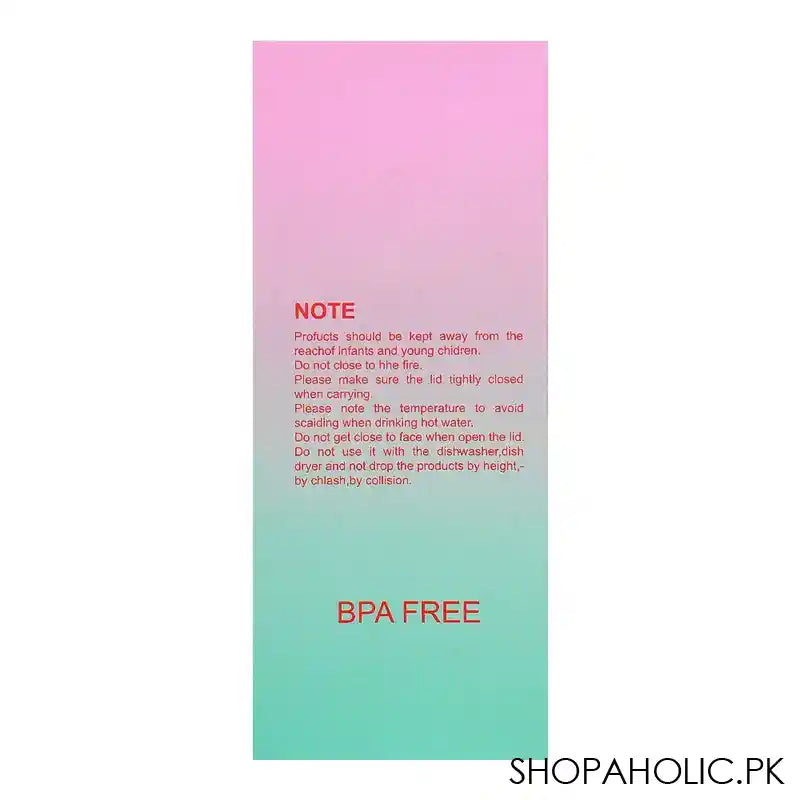 Unicorn Theme BPA Free Plastic Tumbler Water Bottle With Straw & Strap, Insulated Travel Mug, Sea Green, 500ml Capacity, WBD9100 - Image 4