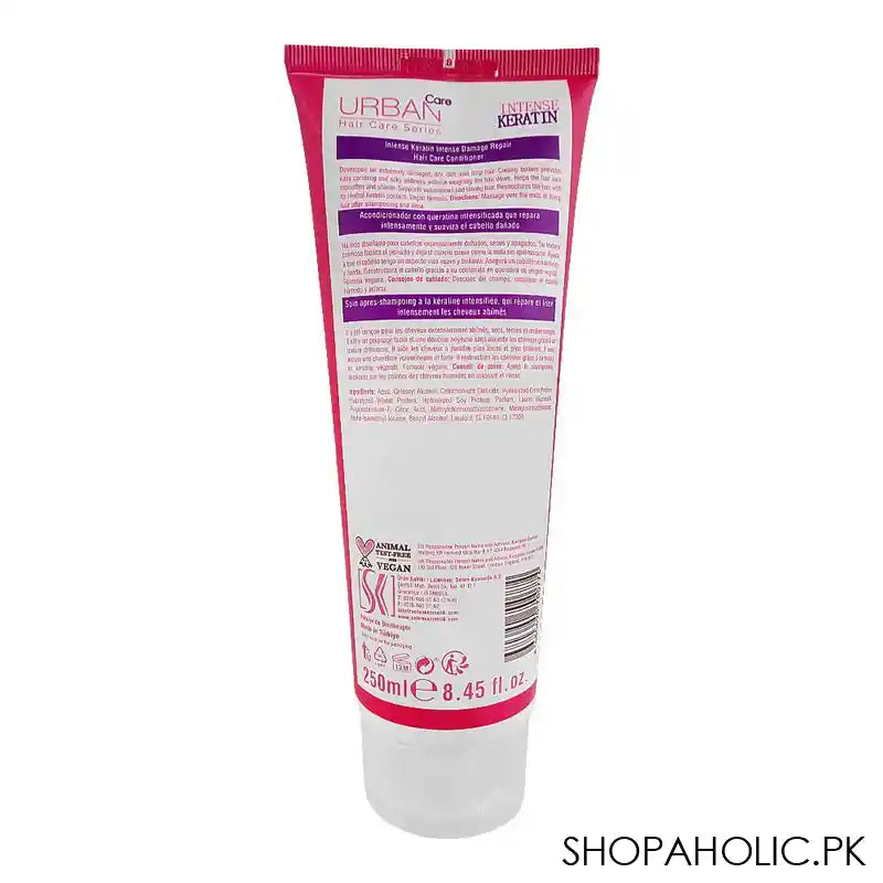 Urban Care Intense Keratin Hair Care Conditioner, For Damaged & Dull Hair, Silky & Shine, Vegan, 250ml - Image 3