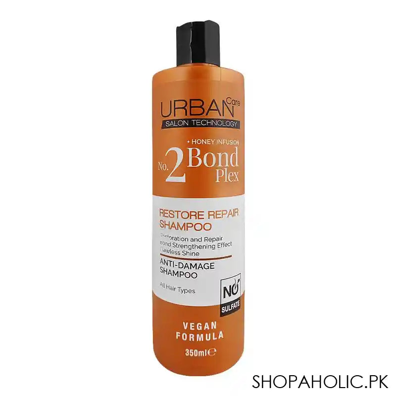 Urban Care No.2 Bond Plex + Honey Restore & Repair Shampoo, Sulphate Free, All Hair Types, Flawless Shine, Vegan, 350ml - Main Image