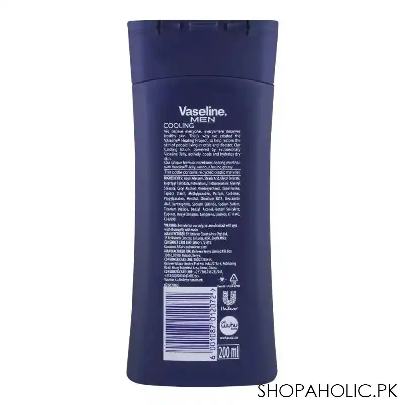 vaseline men cooling 48h moisturisation normal to dry skin body lotion, 200ml image2
