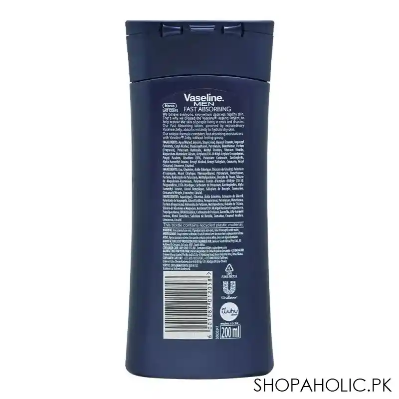 vaseline men fast absorbing 48h moisturisation body lotion, normal to dry skin, 200ml image2
