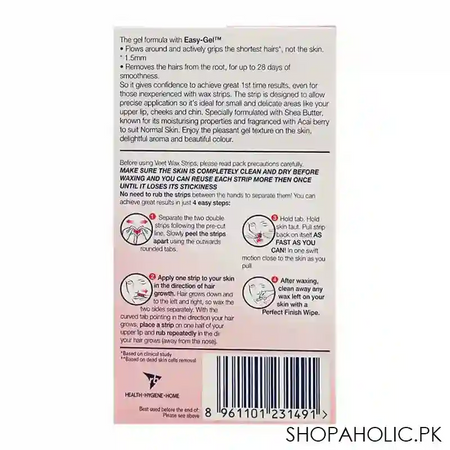 veet easy gel face wax strips, for normal skin, 8 pack image2