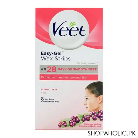 veet easy gel face wax strips, for normal skin, 8 pack main image
