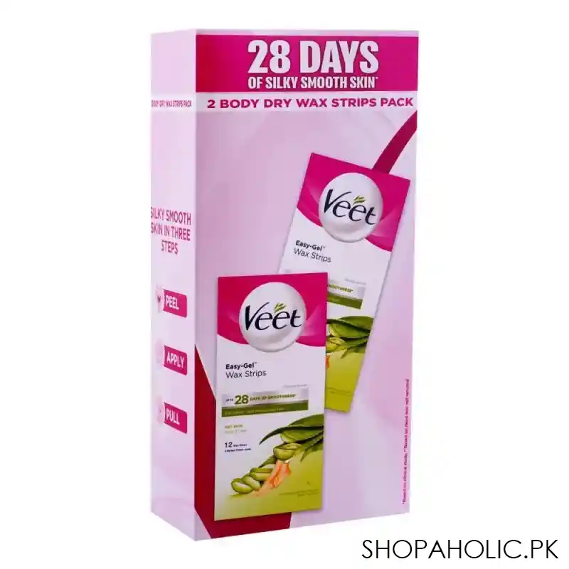 veet easy gelwax aloe vera & green tea scent dry skin wax strips, 2 pack, save rs.100/  main image