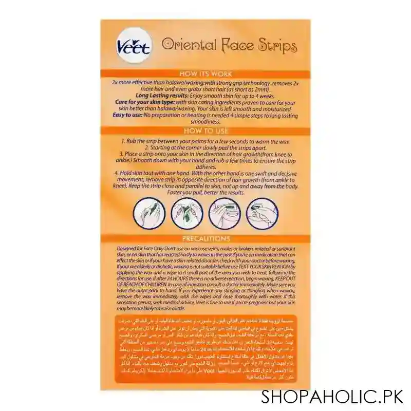 veet oriental face wax strips, orange lily & almond oil, all skin types, 20 pack image2