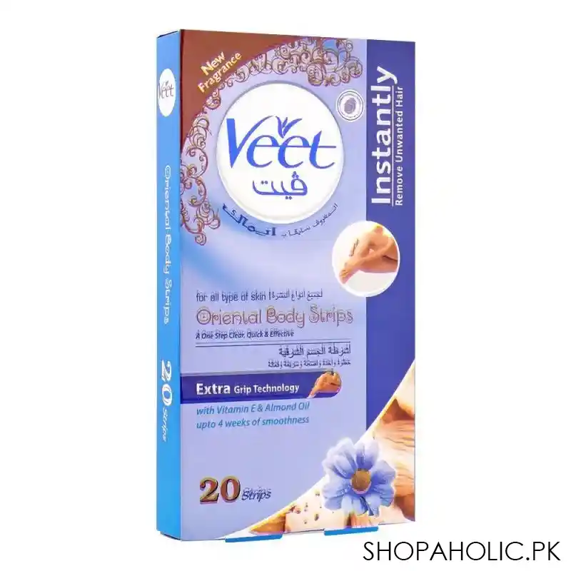 veet oriental vitamin e & almond oil body strips, extra grip technology, upto 4 weeks of smoothness, 20 pack main image