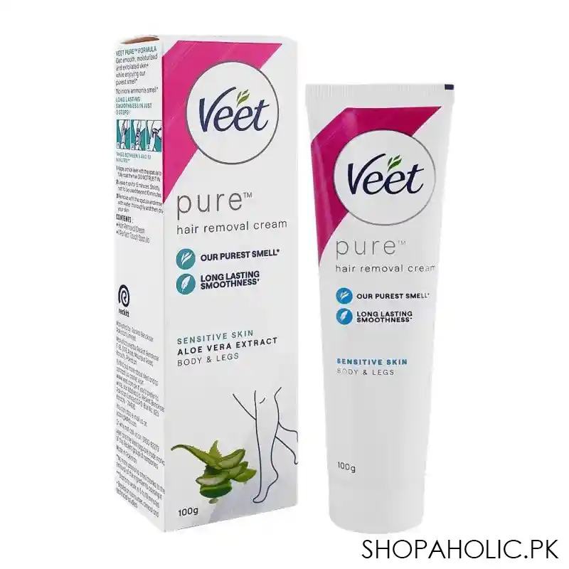 veet pure aloe vera extract sensitive skin hair removal cream, 100ml main image