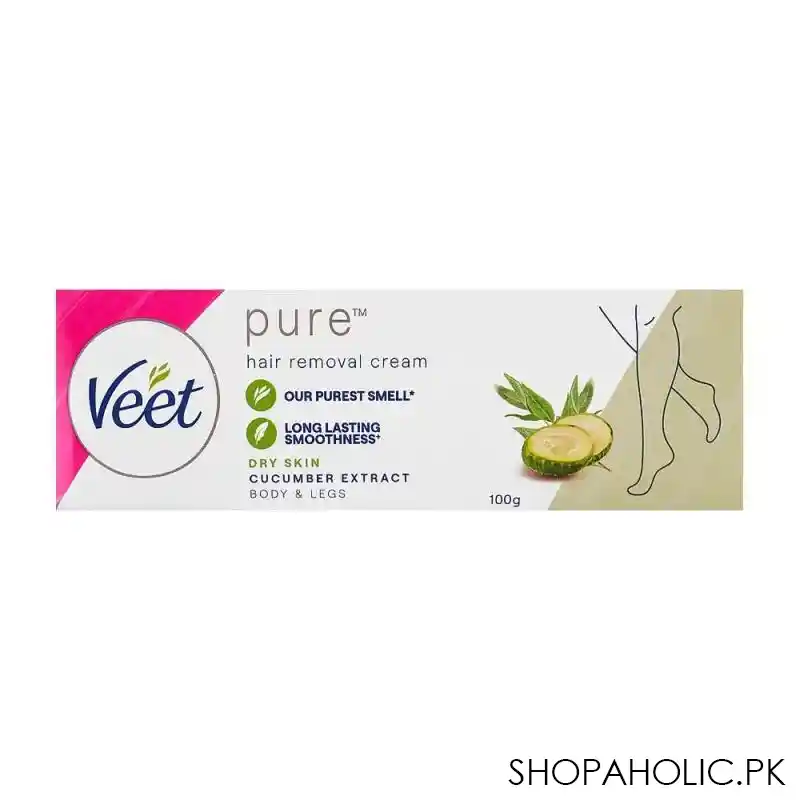 veet pure cucumber extract dry skin hair removal cream, 100ml image2