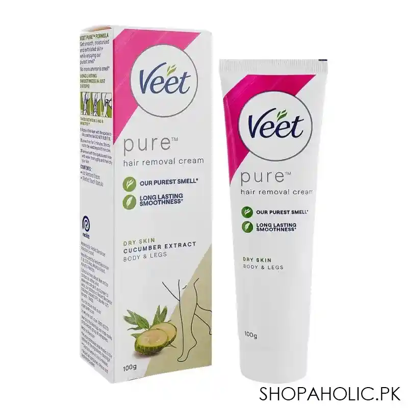 veet pure cucumber extract dry skin hair removal cream, 100ml main image