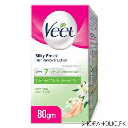 veet silky fresh hair removal lotion, body & legs, dry skin, 80g main image