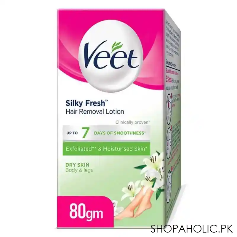 veet silky fresh hair removal lotion, body & legs, dry skin, 80g main image