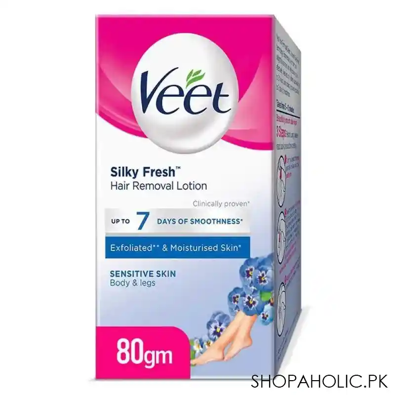 veet silky fresh sensitive skin hair removal lotion, body & legs, sensitive skin, 80g main image