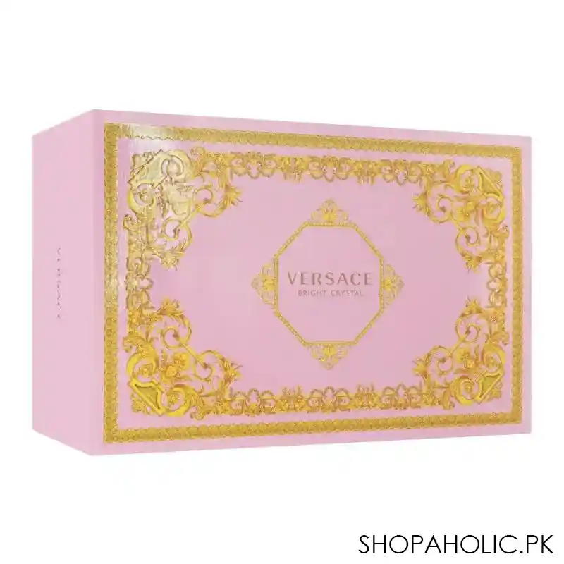 versace bright crystal perfume set for women, edt 90ml + body lotion + shower gel + pouch image2