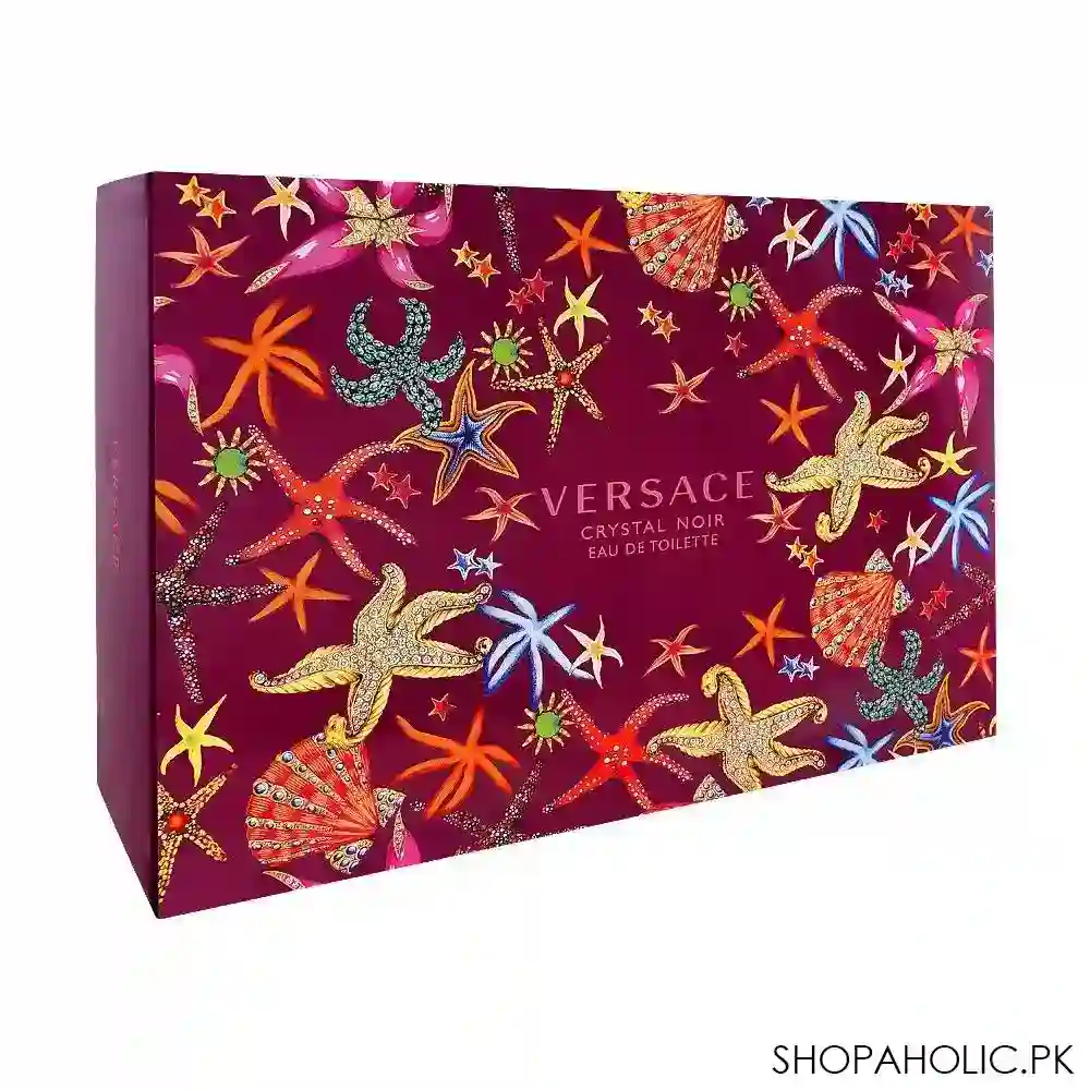 versace crystal noir perfume set for women, edt 90ml + edt 5ml + body lotion + shower gel image2