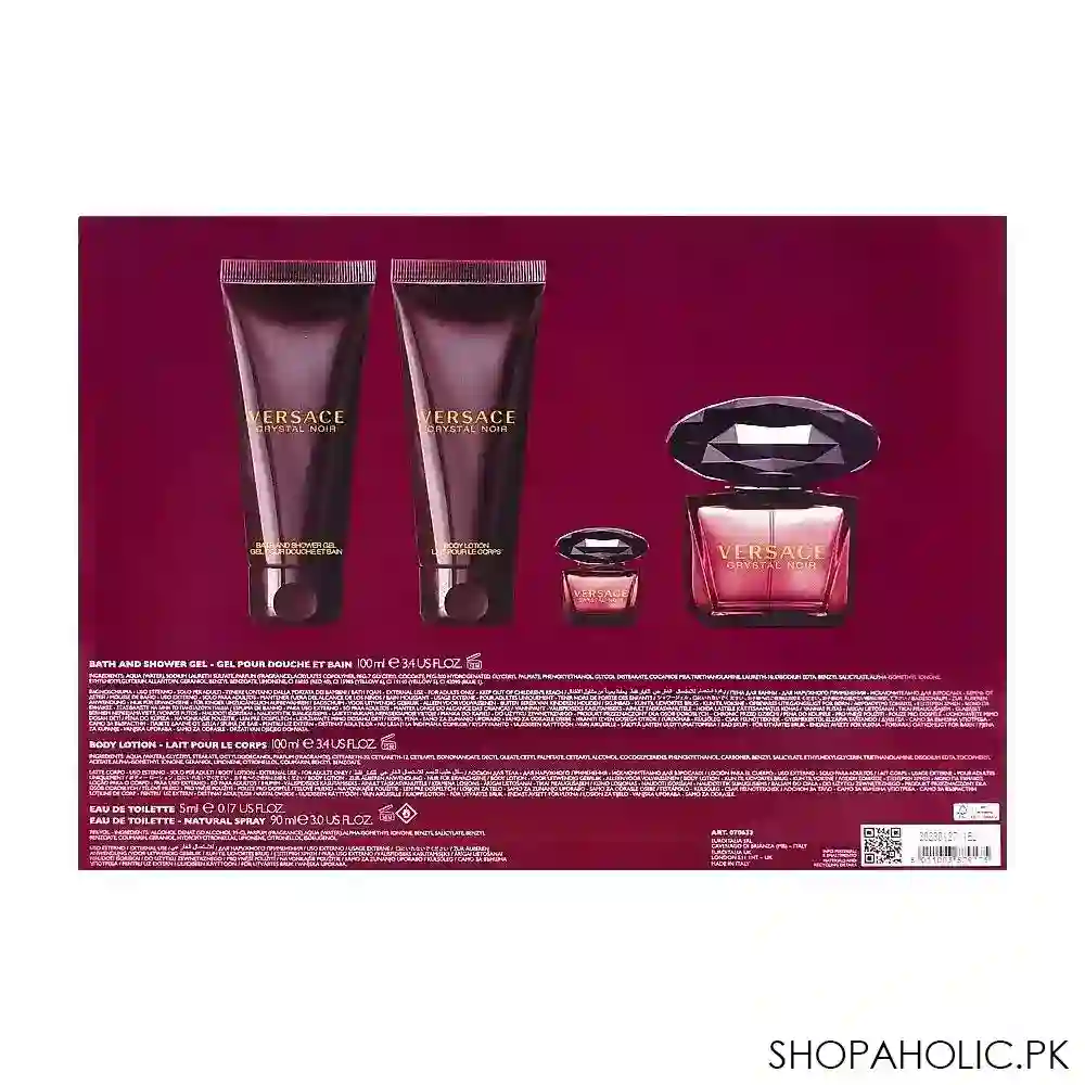 versace crystal noir perfume set for women, edt 90ml + edt 5ml + body lotion + shower gel image3