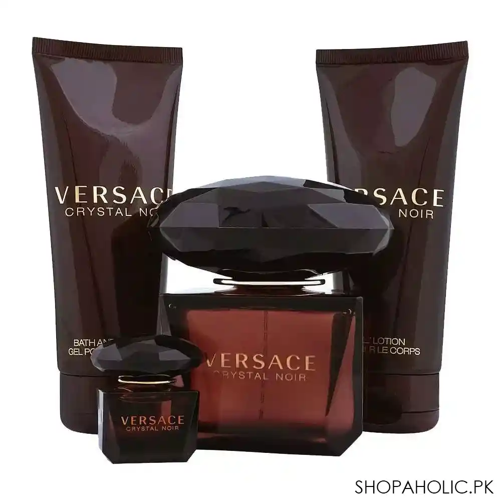 versace crystal noir perfume set for women, edt 90ml + edt 5ml + body lotion + shower gel main image