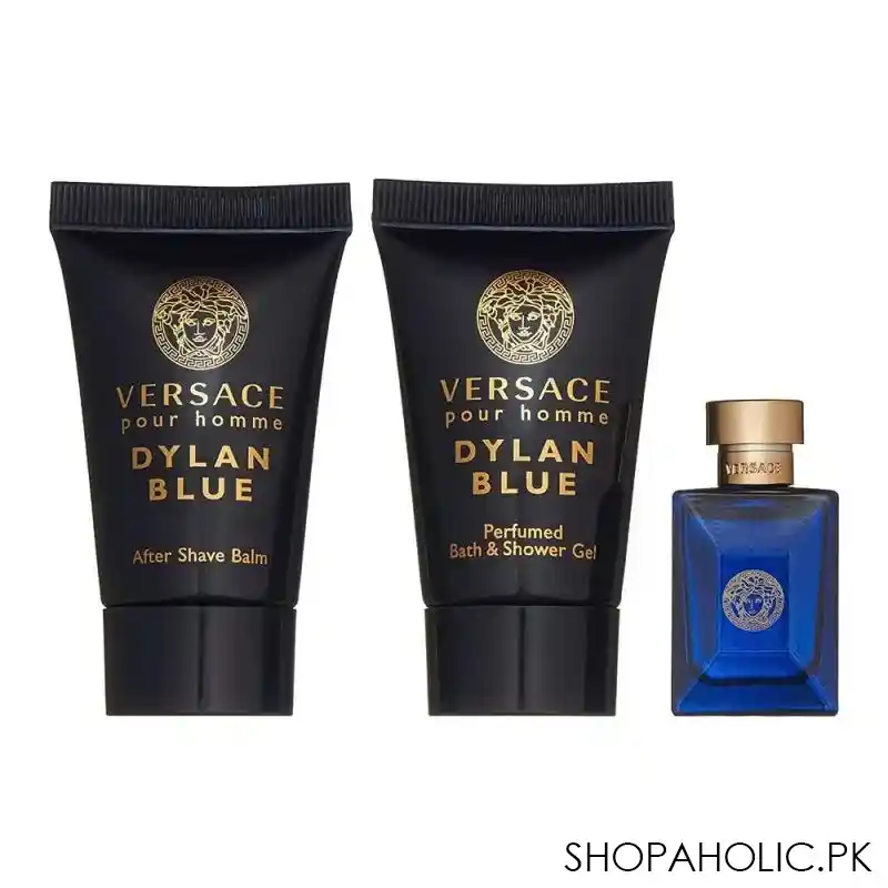 versace dylan blue perfume set for men, edt 5ml + after shave balm 25ml + shower gel 25ml main image