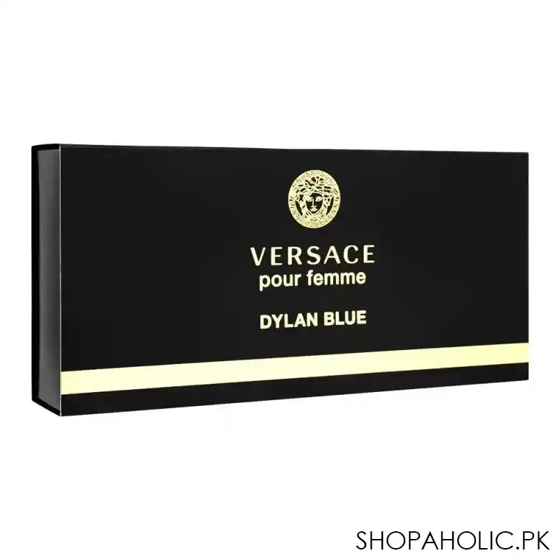 versace dylan blue pour femme perfume set for women, edp 5ml + shower gel 25ml + body lotion 25ml image2