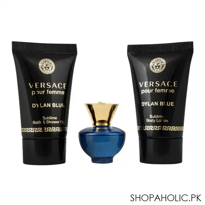 versace dylan blue pour femme perfume set for women, edp 5ml + shower gel 25ml + body lotion 25ml main image