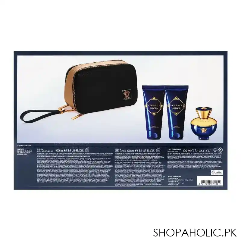 versace dylan blue pour femme set edp 100ml+body lotion+shower gel+beauty pouch image4