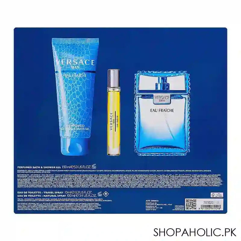 Versace Eau Fraiche Gift Set, Eau de Toilette 100ml+Travel Spray 10ml+Bath & Shower Gel 150ml - Main Image