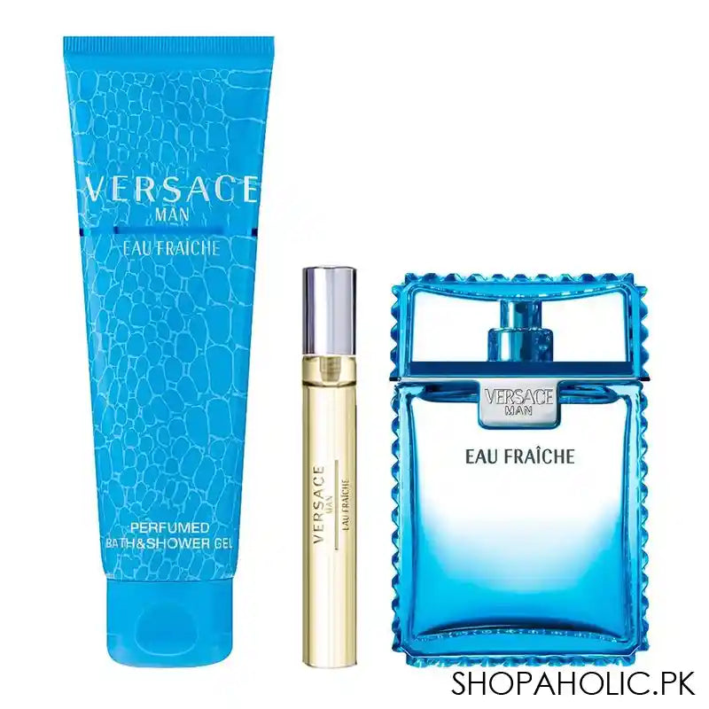 Versace Eau Fraiche Gift Set, Eau de Toilette 100ml+Travel Spray 10ml+Bath & Shower Gel 150ml - Image 4