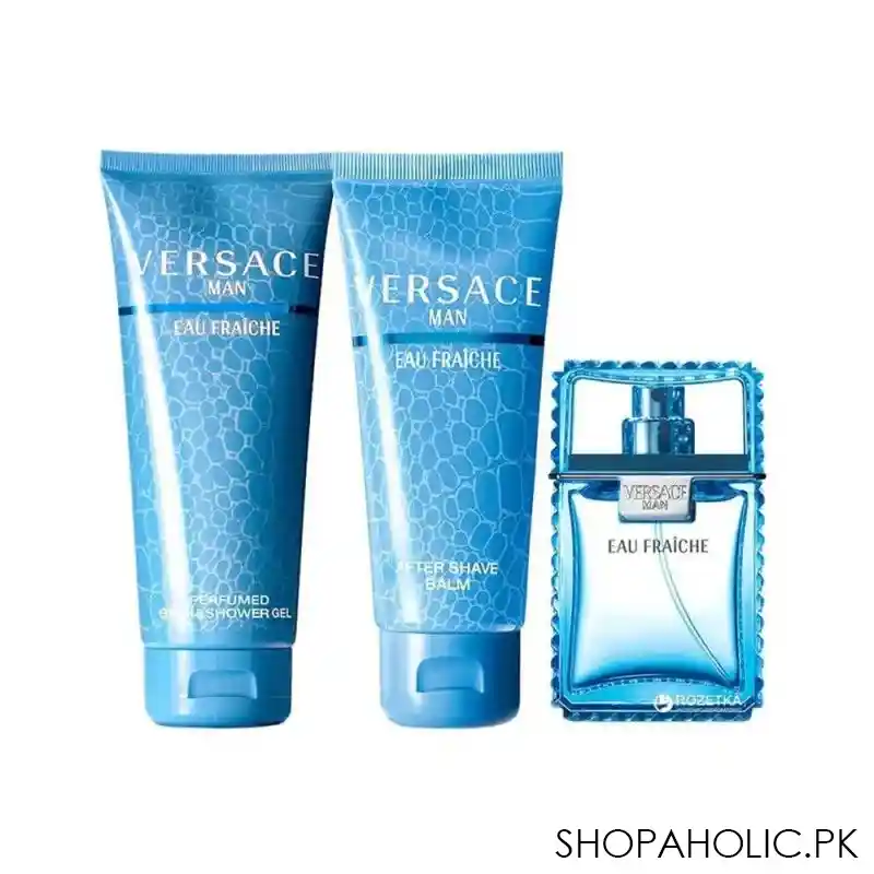 versace eau fraiche man perfume set for men, edt 5ml + shower gel 25ml + after shave balm 25ml main image
