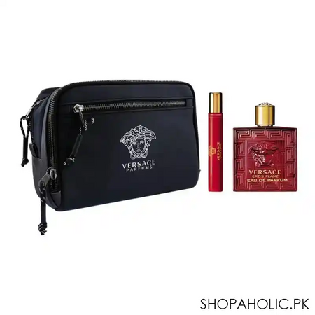 versace eros flame perfume set, for men, edp 100ml + edp 10ml + pouch main image