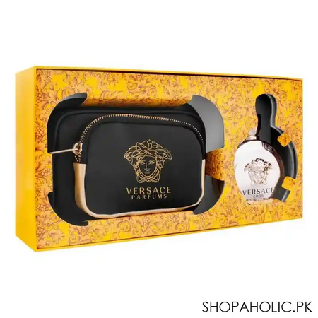 versace eros pour femme set for women, eau de parfum 100ml + body lotion + shower gel + clutch image2