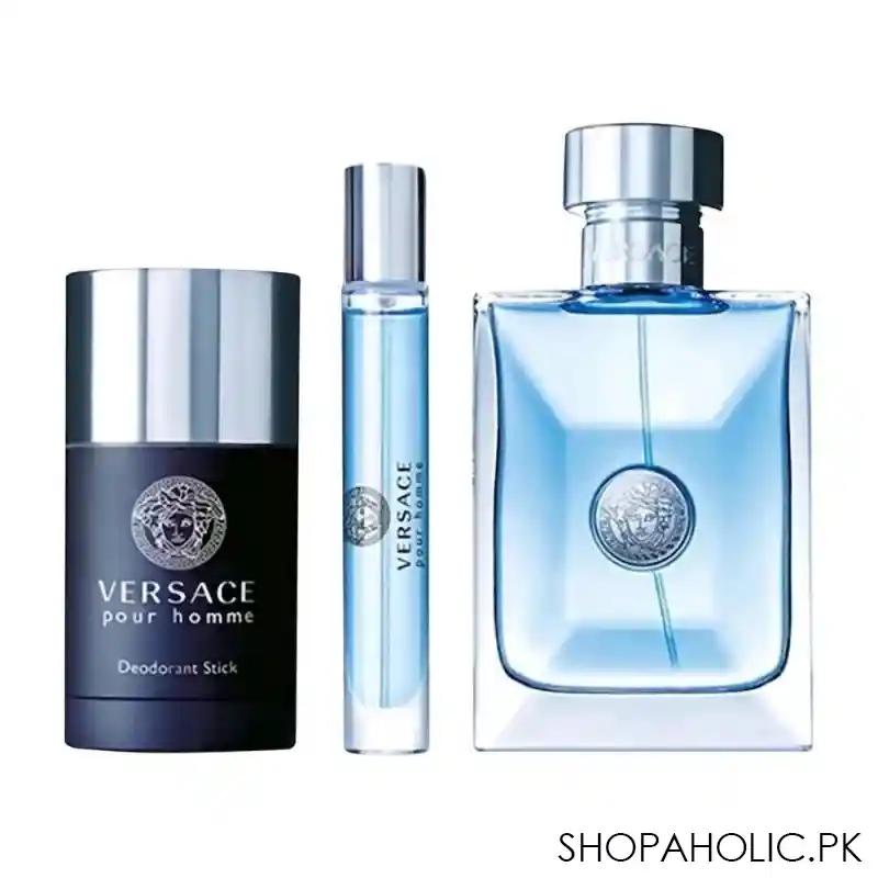 versace pour homme perfume set for men, eau de toilette 100ml + eau de toilette 10ml + deodorant stick 75ml main image