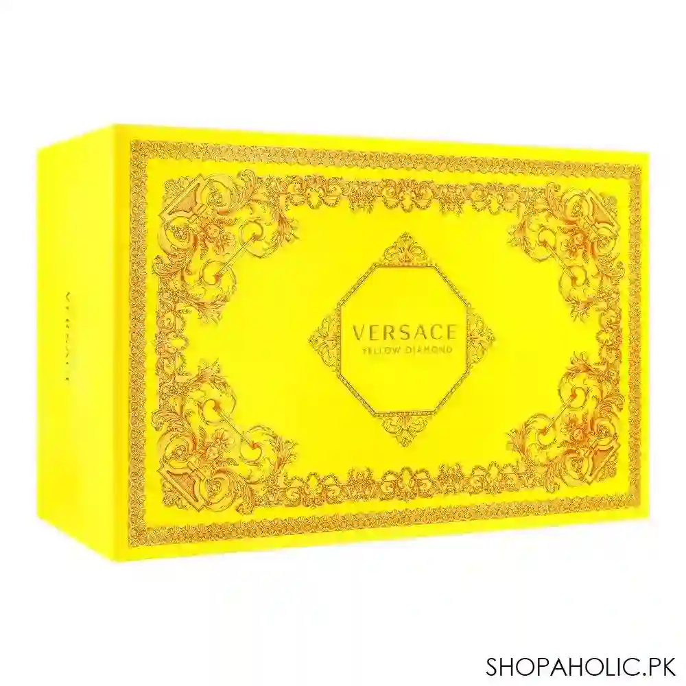 versace yellow diamond perfume set for women, edt 90ml + edt 5ml + body lotion + shower gel image2