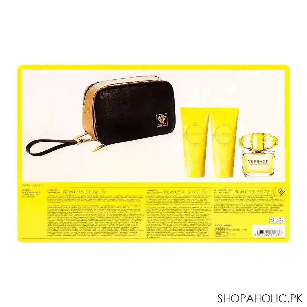 versace yellow diamond perfume set for women, edt 90ml + edt 5ml + body lotion + shower gel image3