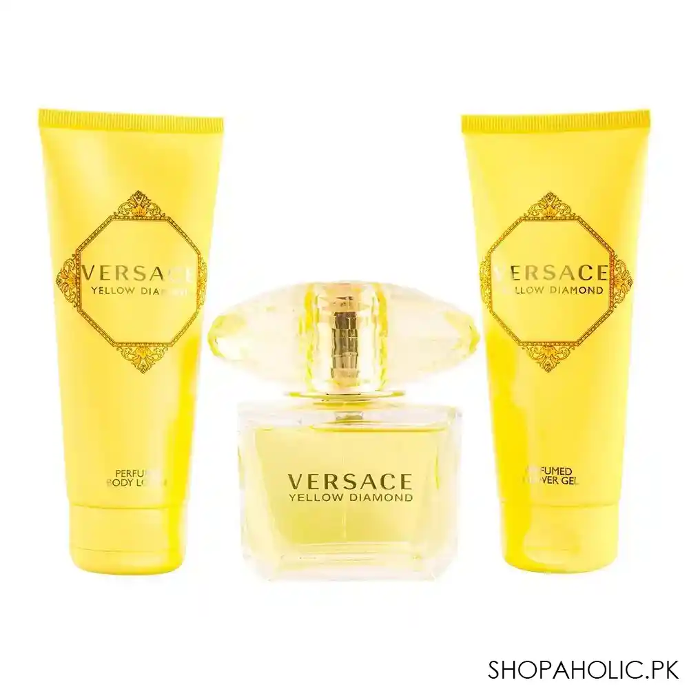 versace yellow diamond perfume set for women, edt 90ml + edt 5ml + body lotion + shower gel main image